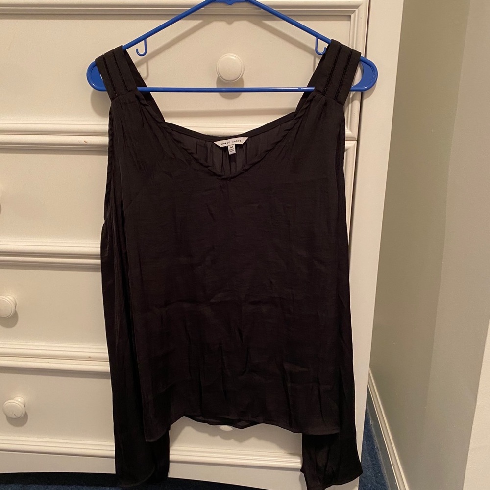 Black Satin Cold Shoulder Top
